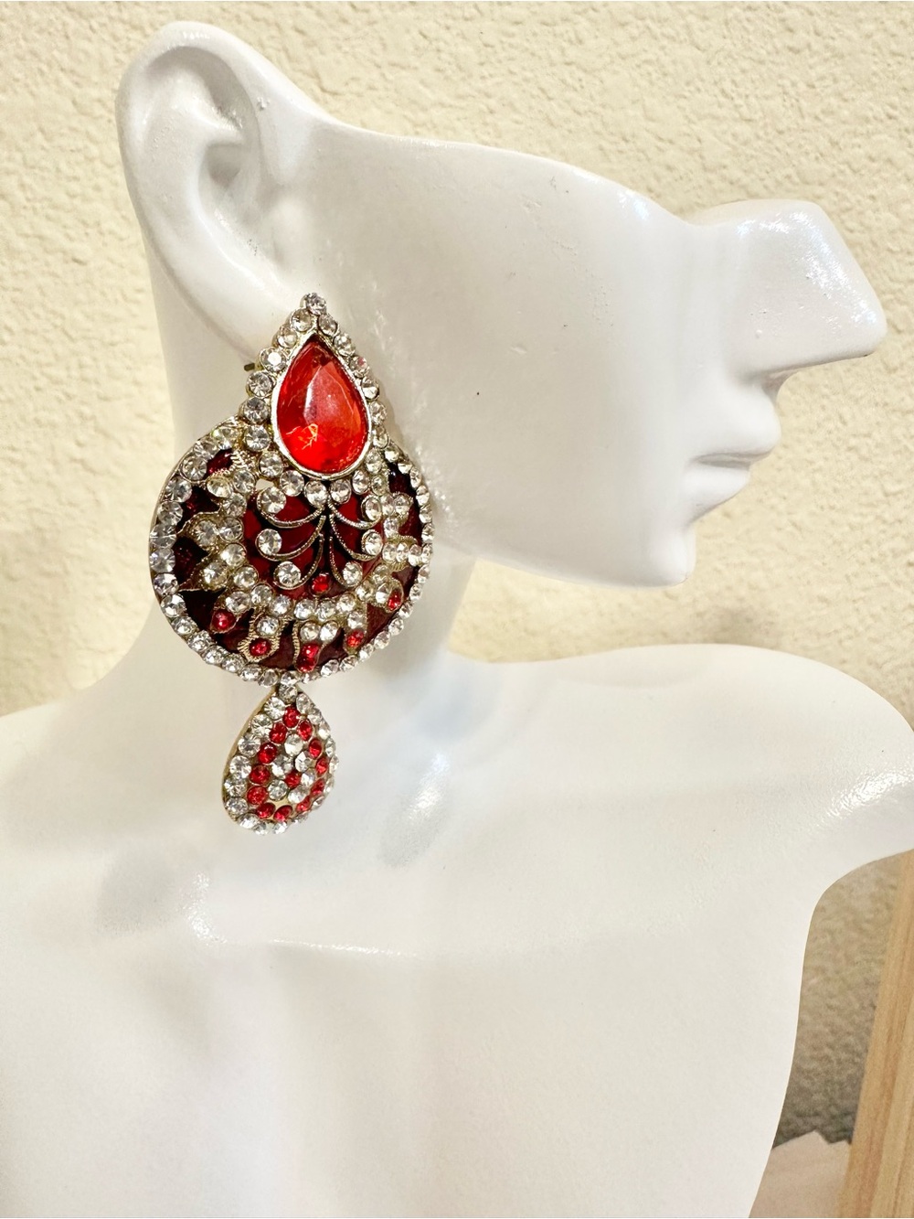 Red Teardrop Crystal Dangle Earrings